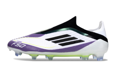 Men's Messi x Adidas F50 Elite Laceless FG Firm Ground Low-Tops Football Boots - White/Purple/Black