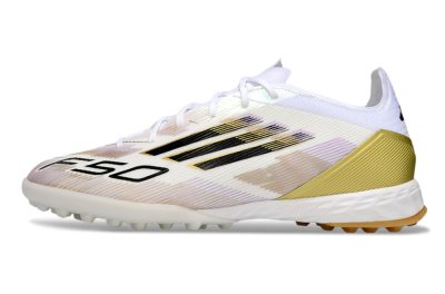 Men's Adidas F50 Pro TF Artificial Turf Low-Tops Football Shoes - White/Black/Gold