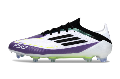 Men's Messi x Adidas F50 Elite FG Firm Ground Low-Tops Football Boots - White/Purple/Black