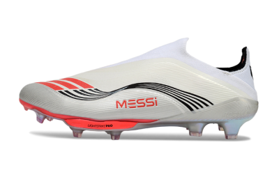 Men's Messi x Adidas F50+ Elite Laceless FG Firm Ground Low-Tops Football Boots - Silver/Red/Black