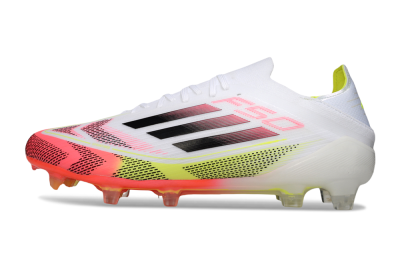 Men's Adidas F50 Elite FG Firm Ground Low-Tops Football Boots - White/Pink/Yellow