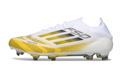 Men's Adidas F50 Elite FG Firm Ground Low-Tops Football Boots - White/Yellow/Black