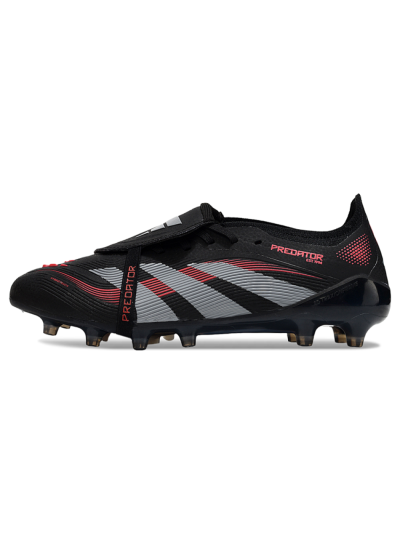 Unisex Adidas Predator 25 Elite Foldover Tongue AG Artificial Grass Low-Tops Football Boots - Black/Red/Silver