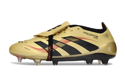 Unisex Adidas Predator 25 Elite Foldover Tongue FG Firm Ground Low-Tops Football Boots - Gold/Black/Red