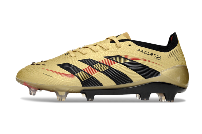 Unisex Adidas Predator 25 Elite FG Firm Ground Low-Tops Football Boots - Gold/Black/Red