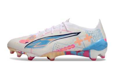 Men's Puma Ultra 5 Ultimate FG Firm Ground Low-Tops Football Boots - White/Pink/Blue