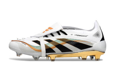 Unisex Adidas Predator 25 Elite Foldover Tongue FG Firm Ground Low-Tops Football Boots - White/Black/Gold