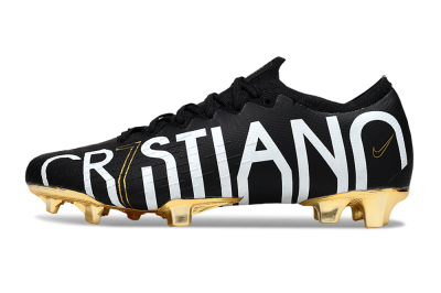 Men's Nike Mercurial Vapor 12 Elite FG Firm Ground Low-Tops Football Boots - Black/White/Gold
