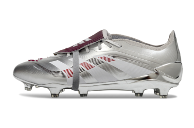 Men's Adidas Predator 25 Elite Foldover Tongue FG Firm Ground Low-Tops Football Boots - Silver/Black/Red