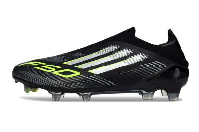 Men's Adidas F50 Elite Laceless FG Firm Ground Low-Tops Football Boots - Black/Silver/Yellow
