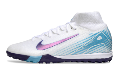 Unisex Nike Air Zoom Mercurial Superfly 10 Elite TF Artificial Turf High-Tops Football Shoes - White/Purple/Blue