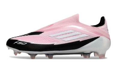 Men's Messi x Adidas F50 Elite Laceless FG Firm Ground Low-Tops Football Boots - Pink/Black/Whtie