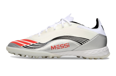 Unisex Messi x Adidas F50 Pro TF Artificial Turf Low-Tops Football Shoes - Silver/Red/Black