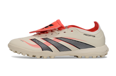 Unisex Adidas Predator Elite Foldover Tongue TF Artificial Turf Low-Tops Football Shoes - Beige/Black/Red