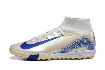 Men's Nike Air Zoom Mercurial Superfly 10 Elite TF Artificial Turf High-Tops Football Shoes - Beige/White/Blue