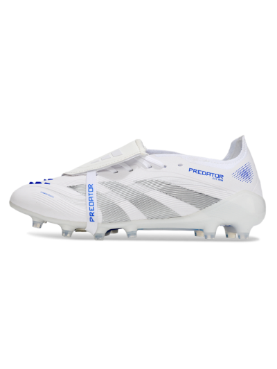 Men's Adidas Predator 25 Foldover Tongue FG Firm Ground Low-Tops Football Boots - White/Silver/Blue
