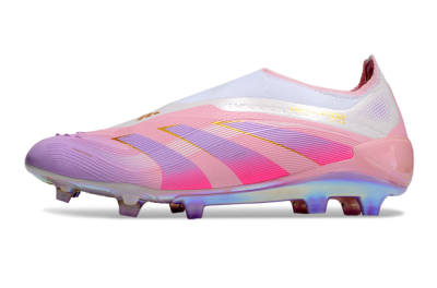 Unisex Adidas Predator 25 Elite Laceless FG Firm Ground Low-Tops Football Boots - Pink/Purple/Gold