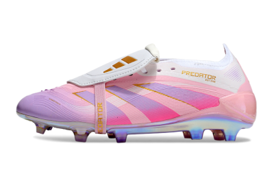 Unisex Adidas Predator 25 Elite Foldover Tongue FG Firm Ground Low-Tops Football Boots - Pink/Purple/Gold