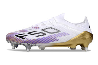 Men's Adidas F50 Elite SG Soft Ground Low-Tops Football Boots - White/Purple/Black