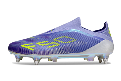 Men's Adidas F50 Elite Laceless SG Soft Ground Low-Tops Football Boots - Purple/Yellow/Silver