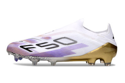 Unisex Adidas F50 Elite Laceless FG Firm Ground Low-Tops Football Boots - White/Purple/Black