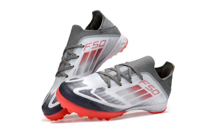 Kids Adidas F50 Elite TF Artificial Turf Low-Tops Football Shoes - White/Silver/Red