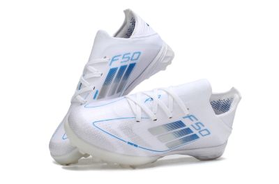 Kids Adidas F50 Elite TF Artificial Turf Low-Tops Football Shoes - White/Blue/Silver