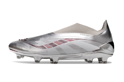 Unisex Adidas Predator 25 Elite Laceless FG Firm Ground Low-Tops Football Boots - Silver/Red/Grey