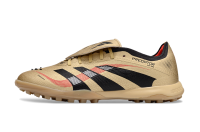 Men's Adidas Predator 25 Elite Foldover Tongue TF Artificial Turf Low-Tops Football Shoes - Gold/Red/Black