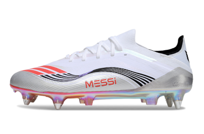 Men's Messi x Adidas F50 Elite SG Soft Ground Low-Tops Football Boots - White/Red/Black