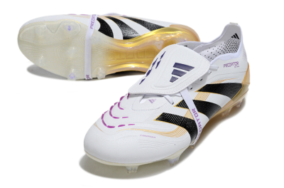 Men's Adidas Predator 25 Elite Foldover Tongue FG Firm Ground Low-Tops Football Boots - White/Black/Gold