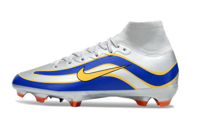 Men's Nike Air Zoom Mercurial Superfly 10 Elite R9 1998 FG Firm Ground High-Tops Football Boots - Silver/Yellow/Blue