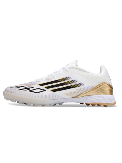 Unisex Adidas F50 Pro TF Artificial Turf Low-Tops Football Shoes - White/Black/Gold