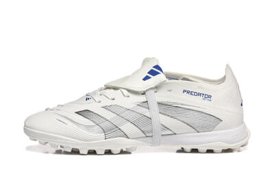 Unisex Adidas Predator 25 Elite Foldover Tongue TF Artificial Turf Low-Tops Football Boots - White/Silver/Blue