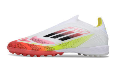 Unisex Adidas F50 Elite Laceless TF Artificial Turf Low-Tops Football Shoes - White/Red/Yellow