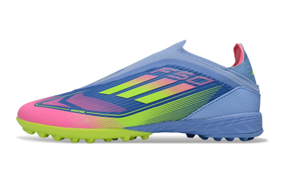 Unisex Adidas F50 Elite Laceless TF Artificial Turf Low-Tops Football Shoes - Blue/Pink/Yellow