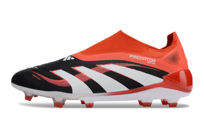 Unisex Adidas Predator 25 Elite Foldover Tongue Laceless FG Firm Ground Low-Tops Football Boots - Black/Red/White