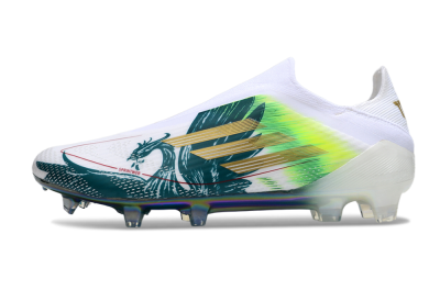 Men's Adidas F50 Elite Laceless FG Firm Ground Low-Tops Football Boots - White/Green/Yellow