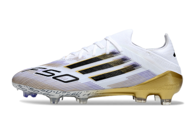 Men's Adidas F50 Elite FG Firm Ground Low-Tops Football Boots - White/Purple/Gold