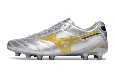 Men's Mizuno Morelia Neo 4 FG Firm Ground Low-Tops Football Boots - Silver/Gold/Blue