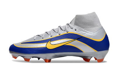 Unisex Nike Air Zoom Mercurial Superfly 10 Elite FG Firm Ground High-Tops Football Boots - Silver/Yellow/Blue