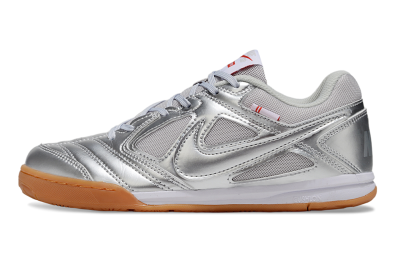 Men's Supreme x Nike SB Gato IC Indoor & Futsal Low-Tops Football Shoes - Silver/White/Brown