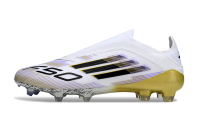 Unisex Adidas F50 Elite Laceless FG Firm Ground Low-Tops Football Boots - White/Purple/Black/Gold