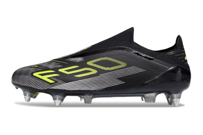 Men's Adidas F50 Elite Laceless SG Soft Ground Low-Tops Football Boots - Black/Silver/Yellow