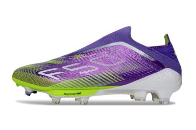 Unisex Adidas F50+ Lightstrike Pro Laceless FG Firm Ground Low-Tops Football Boots - Purple/Yellow/White