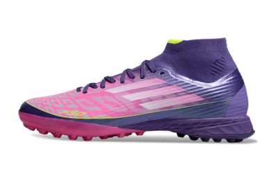 Men's Adidas F50+ Elite Mid TF Artificial Turf High-Tops Football Shoes - Pink/Yellow/Purple