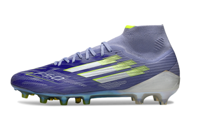 Men's Adidas F50+ Elite Mid FG Firm Ground High-Tops Football Boots - Blue/Silver/Yellow