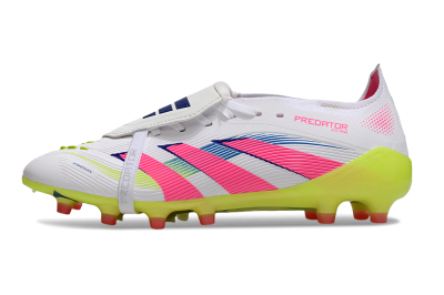Men's Adidas Predator 25 Elite Foldover Tongue FG Firm Ground Low-Tops Football Boots - White/Pink/Yellow