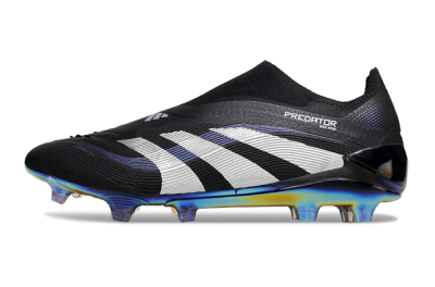Unisex Adidas Predator 25 Elite Laceless FG Firm Ground Low-Tops Football Boots - Black/Silver/Blue