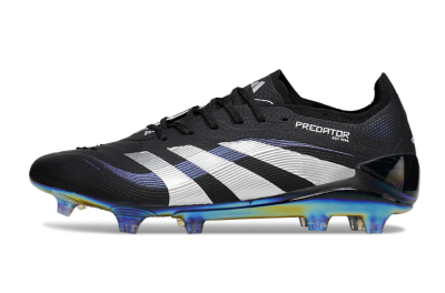 Unisex Adidas Predator 25 Elite FG Firm Ground Low-Tops Football Boots - Black/Silver/Blue